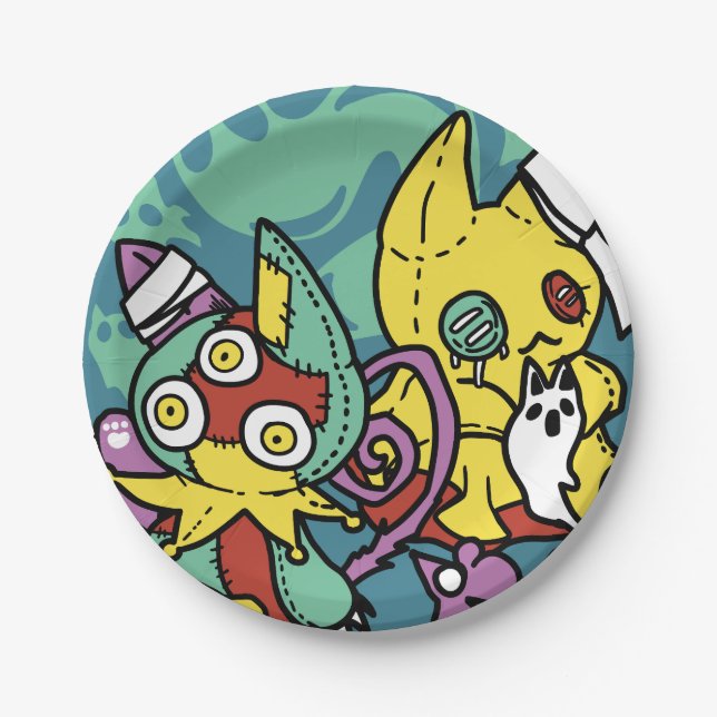 Plato De Papel Paw-sitively Frightful | Monstrous Cats Halloween  (Anverso)