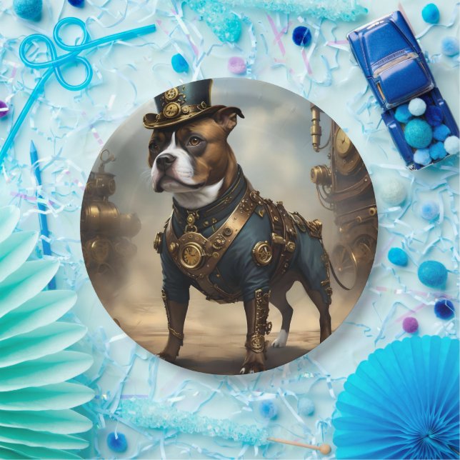 Plato De Papel Paws mecánicos: Steampunk Staffordshire Terrier (Fiesta)