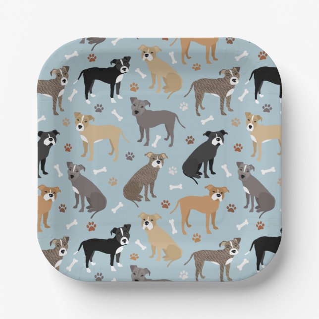Plato De Papel Paws y huesos de Pitbull (Anverso)