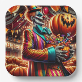 Plato De Papel Payaso aterrador con Halloween de Jack O' Lantern