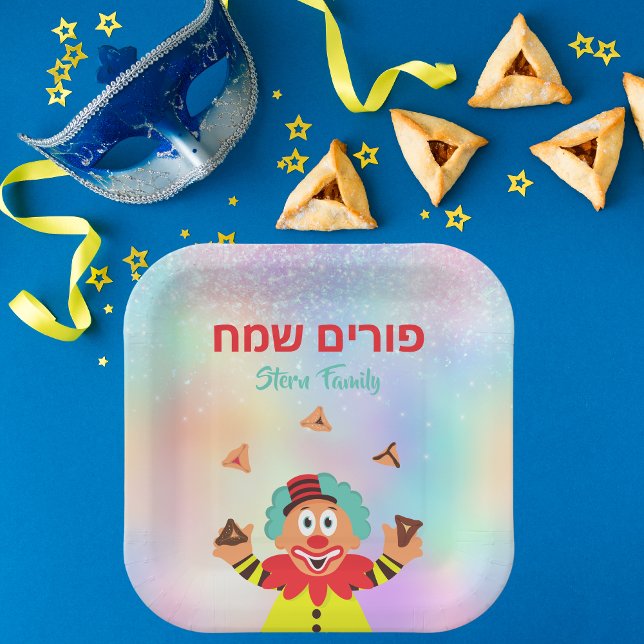 Plato De Papel Payaso colorido Hamantash Happy Purim (Subido por el creador)