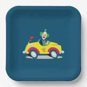 Plato De Papel Payaso conduciendo un coche