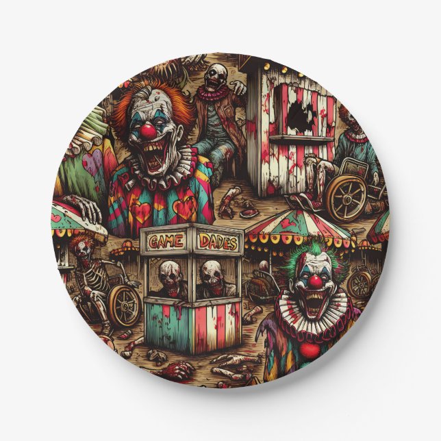 Plato De Papel Payaso de Carnaval espeluznante Zombie Halloween (Anverso)
