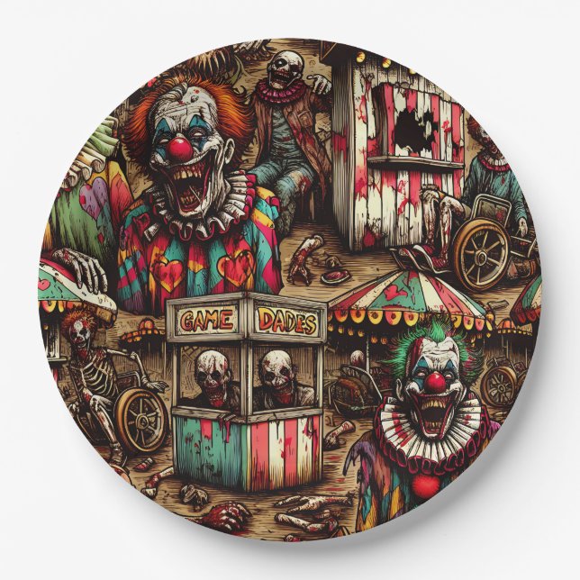 Plato De Papel Payaso de Carnaval espeluznante Zombie Halloween (Anverso)