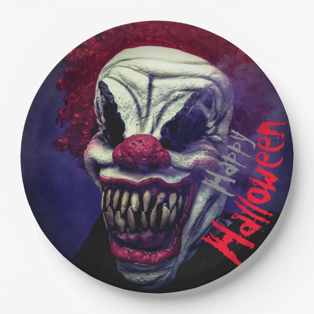 Plato De Papel Payaso de Monstruo Asustado de Halloween (Anverso)