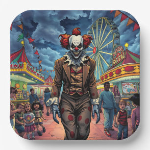 Plato De Papel Payaso espeluznante al estilo cómico del carnaval