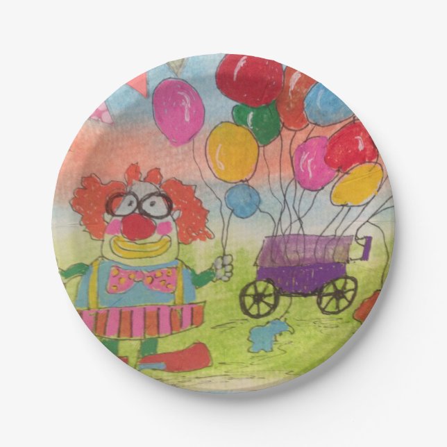 Plato De Papel Payaso gracioso con globos (Anverso)