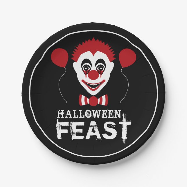 Plato De Papel Payaso malo, fiesta de Halloween (Anverso)
