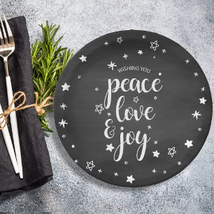 Plato De Papel Paz Amor Alegría Estrella Navidad Fiesta