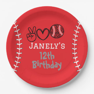 Plato De Papel Paz Amor Softbol Cumpleaños