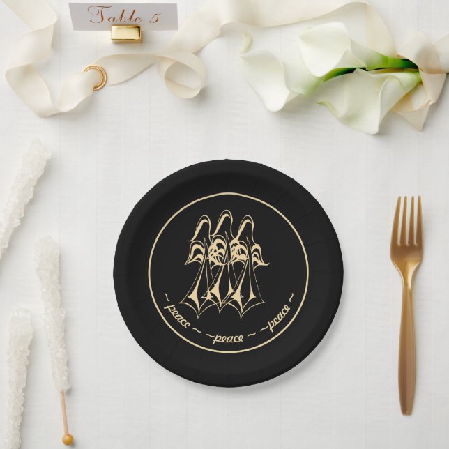 Plato De Papel ¡Paz! Angel Black Gold (Boda)