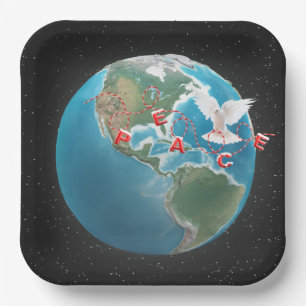 Plato De Papel Paz navidad con paloma blanca