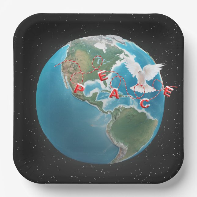 Plato De Papel Paz navidad con paloma blanca (Anverso)