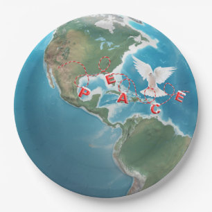 Plato De Papel Paz navidad con paloma blanca