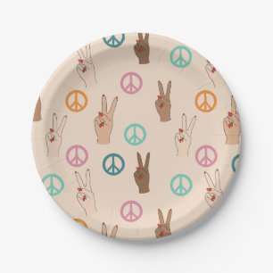 Plato De Papel Paz y amor Patrón de mano multicultural