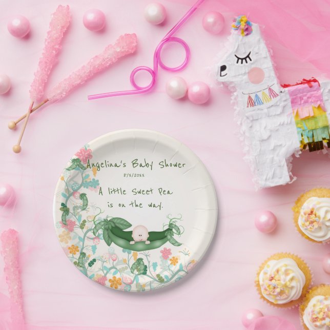 Plato De Papel Pea dulce Baby Shower, Pea Pod, Flores (Fiesta)