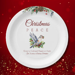 Plato De Papel Peace Dove Holly Christian Christmas