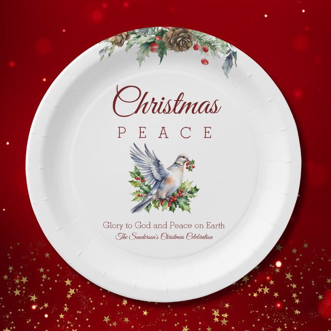 Plato De Papel Peace Dove Holly Christian Christmas (Subido por el creador)