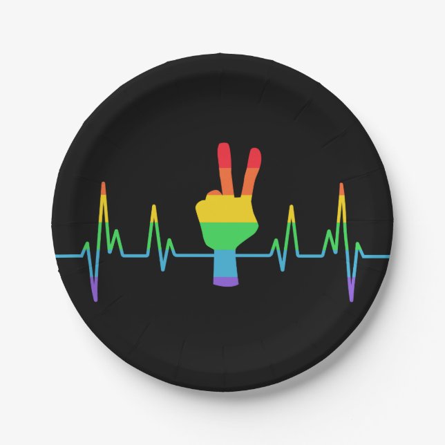 Plato De Papel Peace Gay Heartbeat LGBT (Anverso)