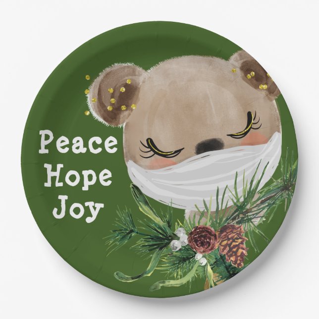 Plato De Papel Peace Hope Joy Joy Masked Bear (Anverso)