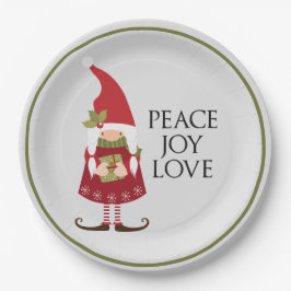 Plato De Papel Peace Joy Love Chica Gnome Holiday