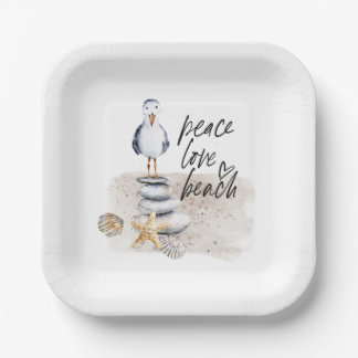 Plato De Papel Peace Love Beach Seagull Coastal