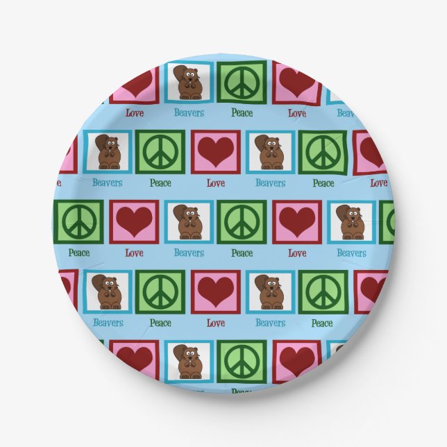 Plato De Papel Peace Love Beavers (Anverso)