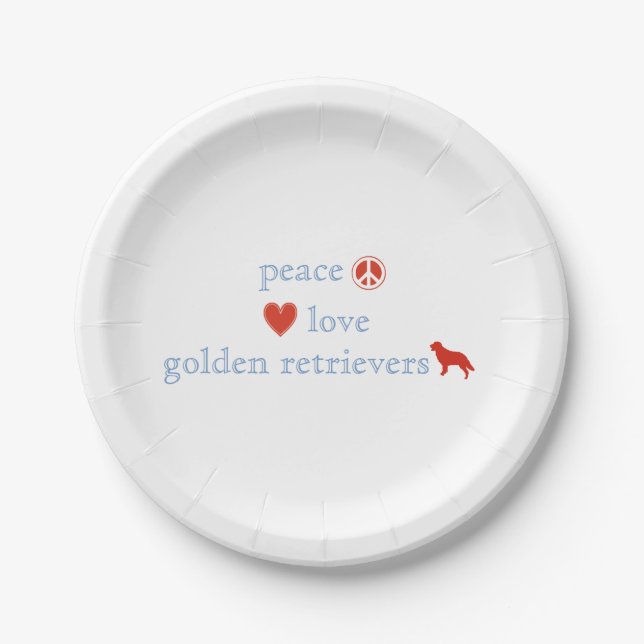 Plato De Papel Peace Love Golden Retrivers Plates Fiestas de pape (Anverso)