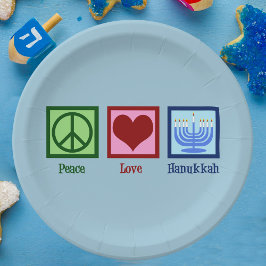 Plato De Papel Peace Love Hanukkah