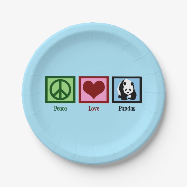 Plato De Papel Peace Love Pandas (Anverso)