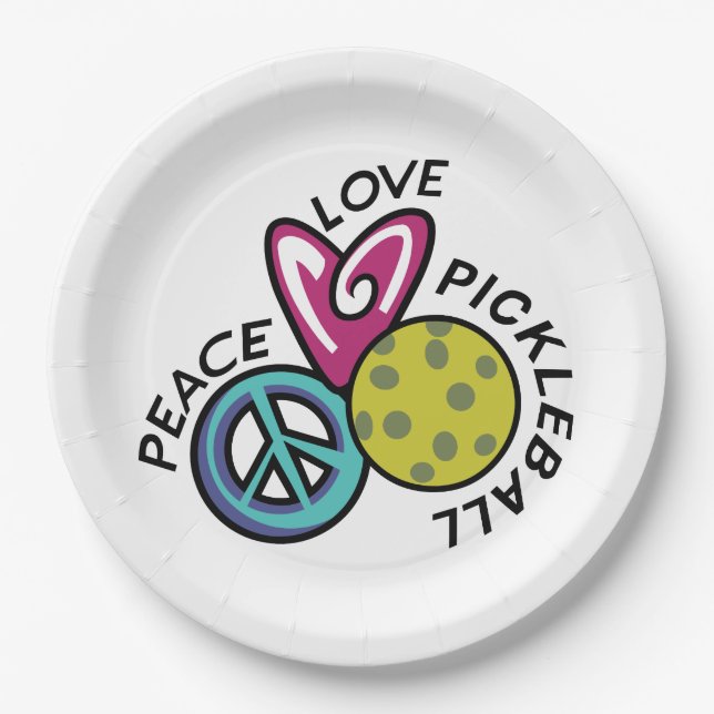 Plato De Papel Peace Love Pickleball (Anverso)