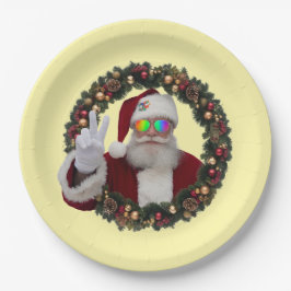 Plato De Papel Peace Santa Wreath Plate