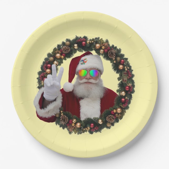 Plato De Papel Peace Santa Wreath Plate (Anverso)
