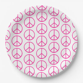 Plato De Papel Peace Sign Pink Modern Retro Groovy