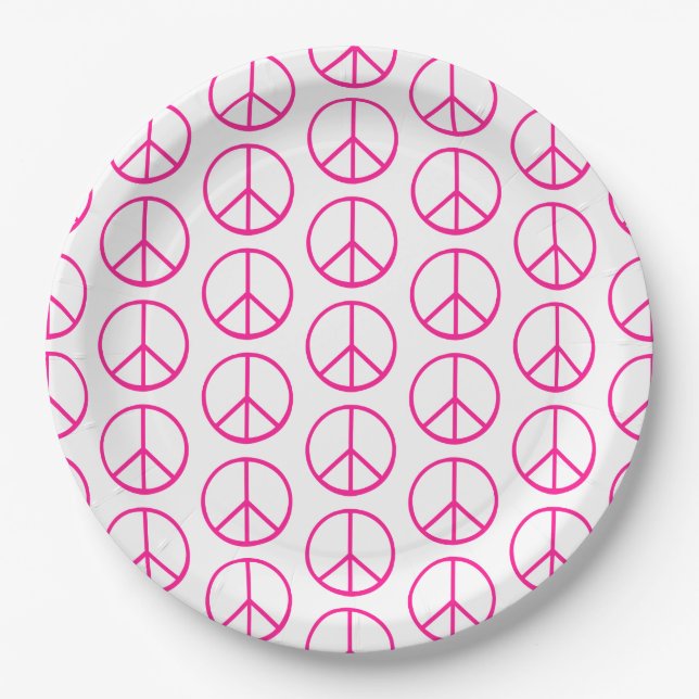Plato De Papel Peace Sign Pink Modern Retro Groovy (Anverso)