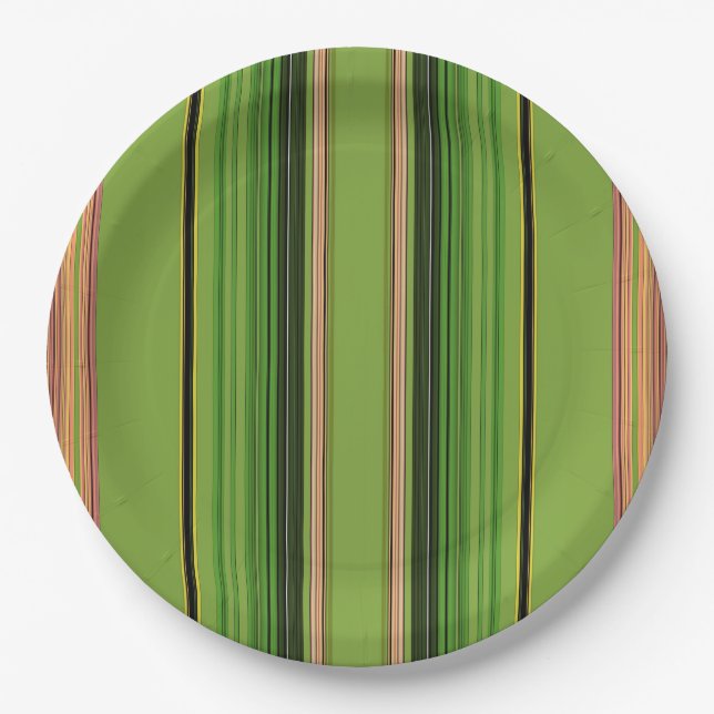 Plato De Papel Peach and Green Stripes (fondo) (Anverso)