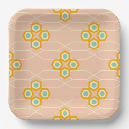 Plato De Papel Peach background hexagonal floral pattern
