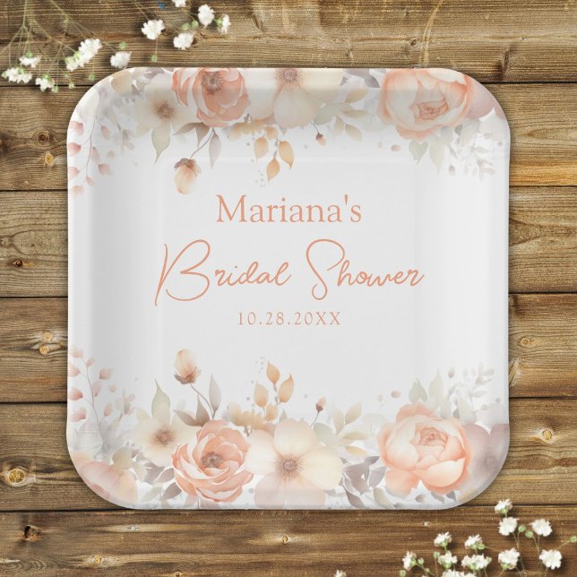 Plato De Papel Peach Beige Floral Bridal Shower (Subido por el creador)