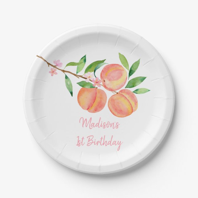 Plato De Papel Peach Blossom One Sweet Peach Cumpleaños (Anverso)