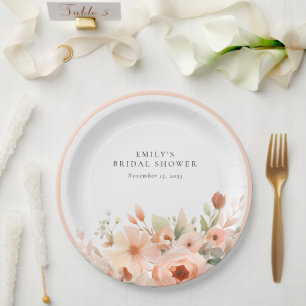Plato De Papel Peach Boho Floral Bridal Shower