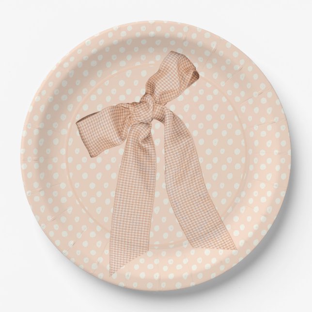 Plato De Papel Peach Bow Baby Shower (Anverso)
