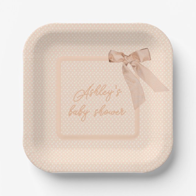 Plato De Papel Peach Bow Baby Shower (Anverso)