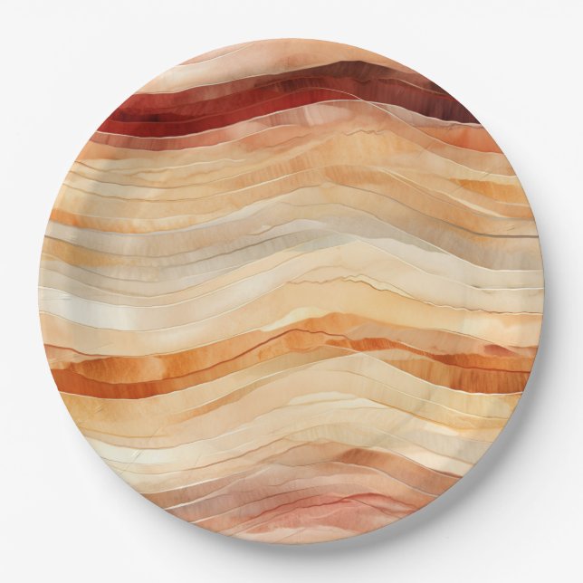 Plato De Papel Peach Dusty Cream Waves Cumpleaños (Anverso)