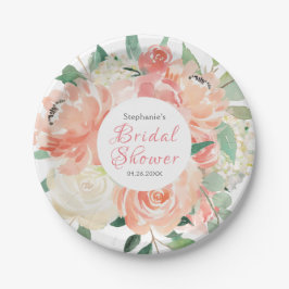 Plato De Papel Peach Floral Medley Bridal Shower