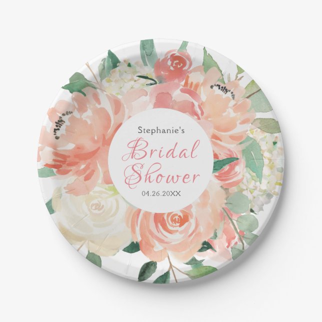 Plato De Papel Peach Floral Medley Bridal Shower (Anverso)