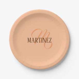 Plato De Papel Peach Fuzz Elegante Nombre Personalizado