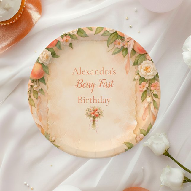 Plato De Papel Peach Garden Floral First Birthday 1st Birthday (Subido por el creador)