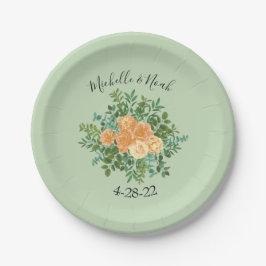 Plato De Papel Peach Green Boda Spring Pastel Floral