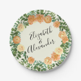 Plato De Papel Peach & Ivory Peony y Rosa Boda Floral