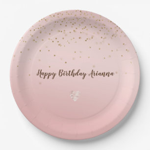 Plato De Papel Peach Peach Rubor Gold Glitz Confetti Sparkle Hear
